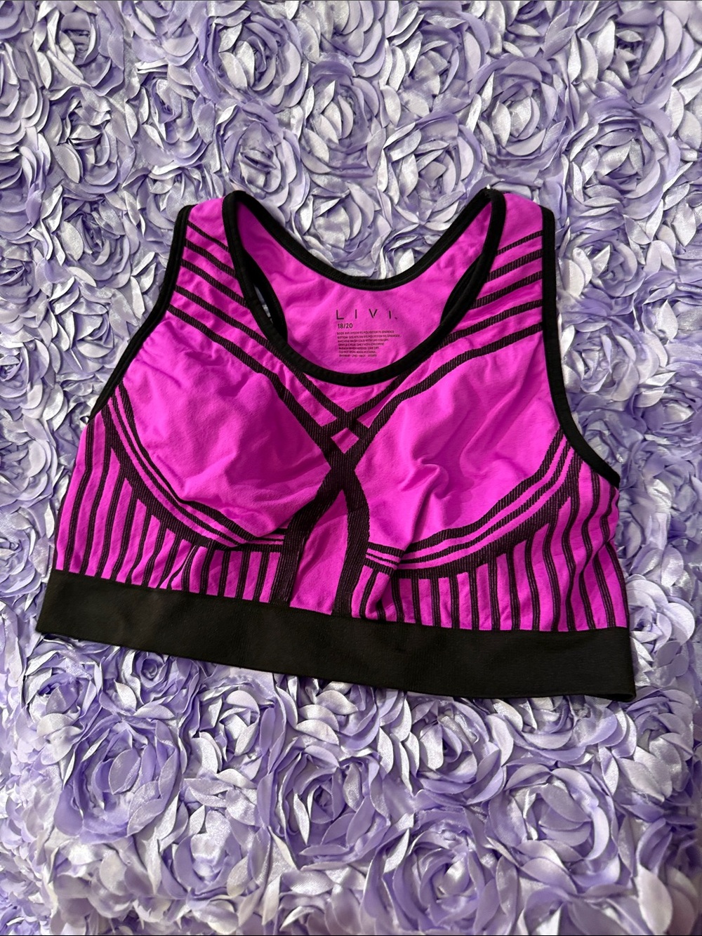 Livi Brand Vibrant Fuchsia and Black High-Impact Sports Bra Size 18/20